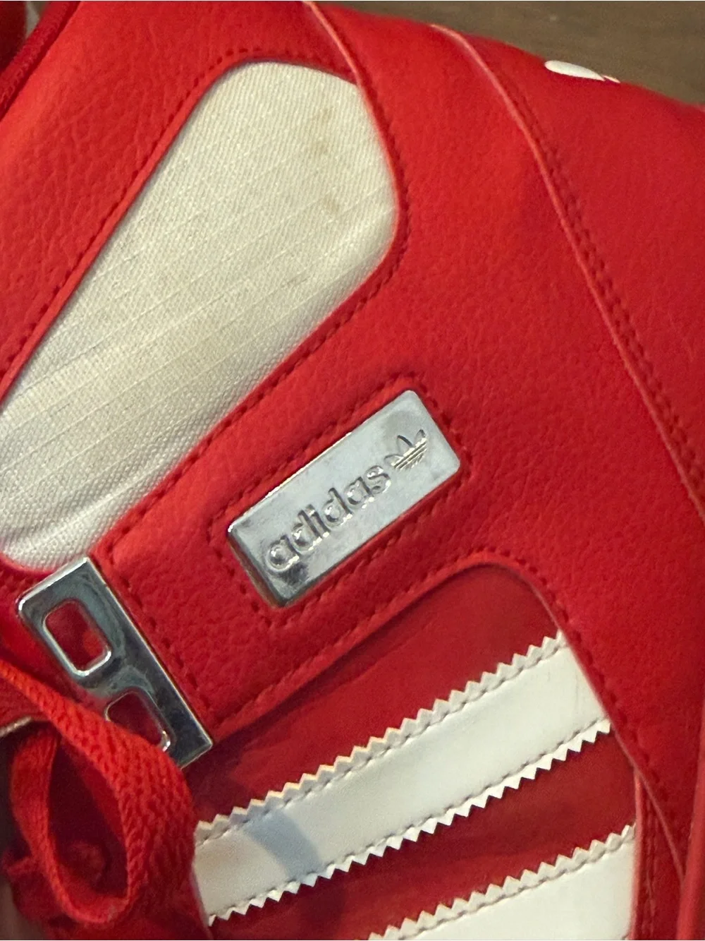 adidas Red and White High-Top Sneakers